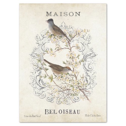 French Vintage Bird Nest Maison Frame Decoupage    Tissue Paper