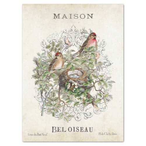 French Vintage Bird Nest Maison Frame Decoupage Tissue Paper