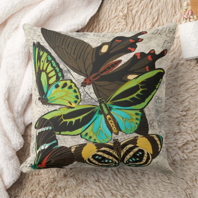 French Vintage Butterfly Botanical Art Throw Pillow (Blanket)