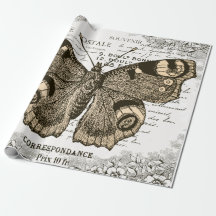 French Vintage Butterfly Wrapping Paper