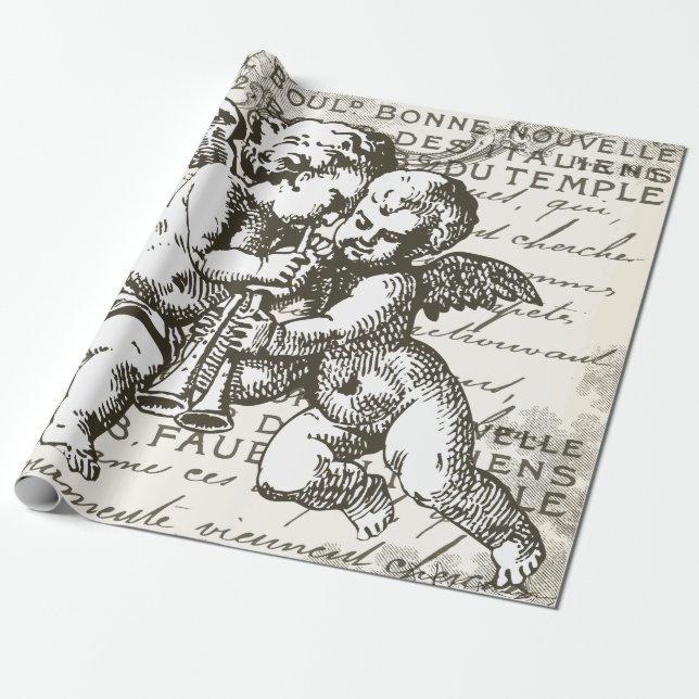 French Vintage Cherub Wrapping Paper (Unrolled)