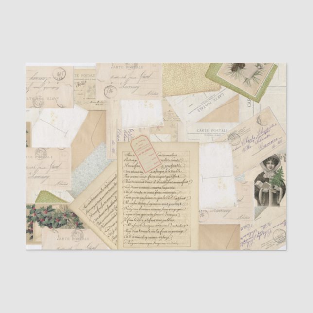 French Vintage Christmas Postcard Collage Tissue Paper (Front)