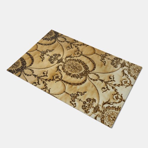 French Vintage Classic Damask Floral Parchment Doormat