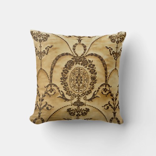 French Vintage Classic Damask Floral Parchment Throw Pillow