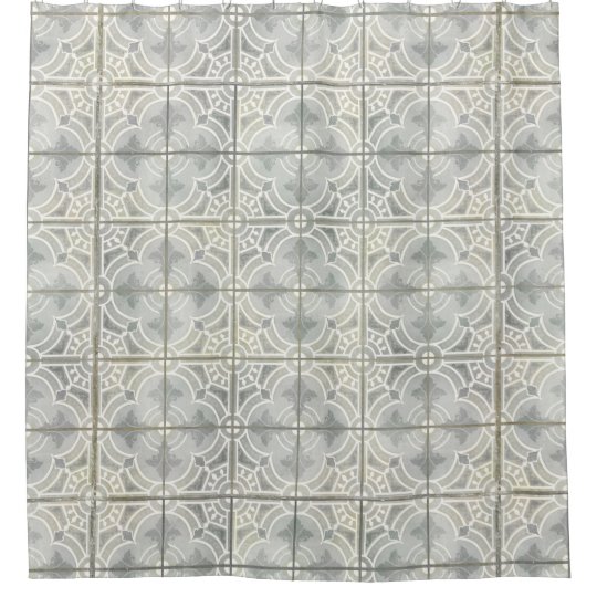 French Vintage Concrete Tile Fleur De Lis Pattern Shower Curtain
