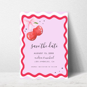 French Vintage Coquette Cherry Wavy Frame Wedding Save The Date