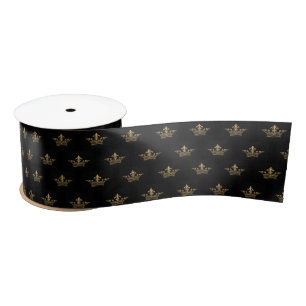 French Vintage Crown Metallic Gold Black Satin Ribbon