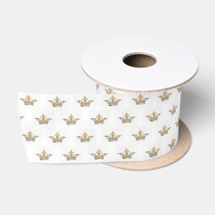 French Vintage Crown Metallic Gold Pattern Satin Ribbon