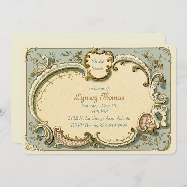 French Vintage Custom Bridal Shower Invitation (Front/Back)