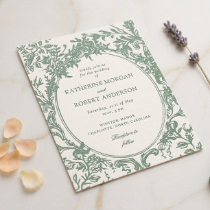 French Vintage Elegant Floral Letterpress Invitation