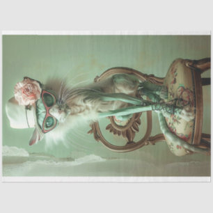 French Vintage Elegant Sage Cat Decoupage Tissue Paper