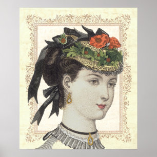 French Vintage Fashion Lady Poppies in Hat Poster