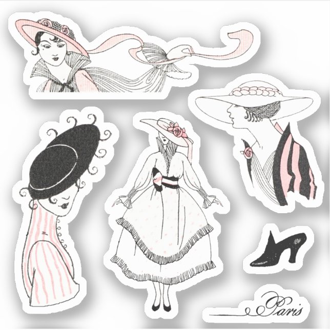 French Vintage Fashion Lady Scrapbooking Planner Sticker (Front)