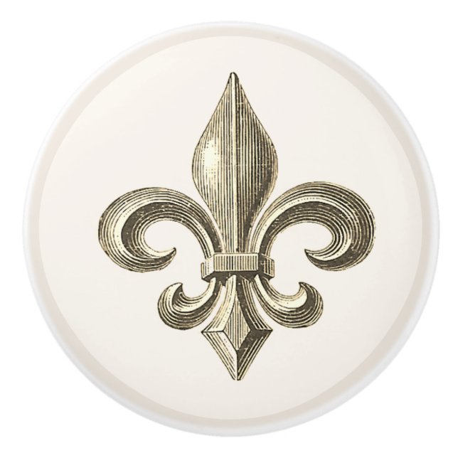 French Vintage Fleur de Lis Ceramic Knob (Front)