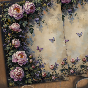 French Vintage Floral And Butterfly Decoupage Tissue Paper