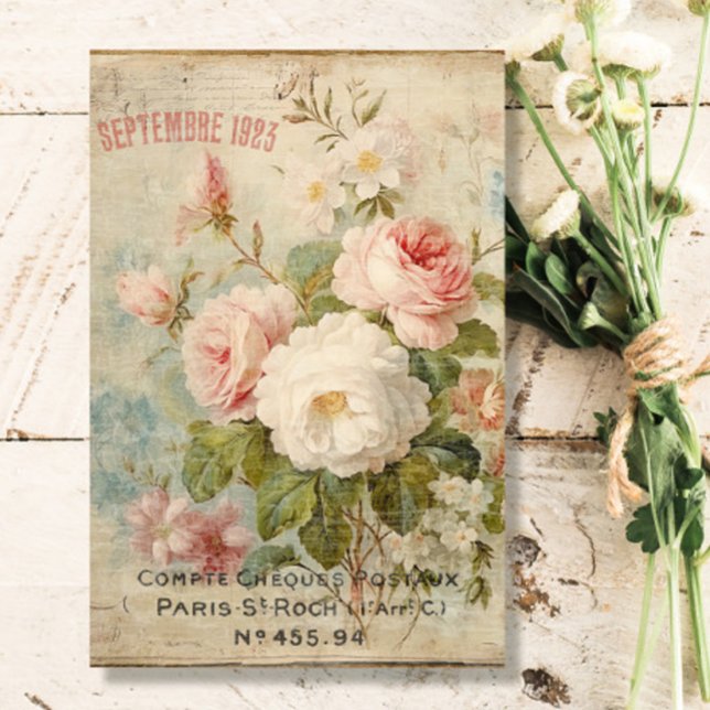 French Vintage Floral Blue Pink Ephemera Decoupage Tissue Paper (Creator Uploaded)
