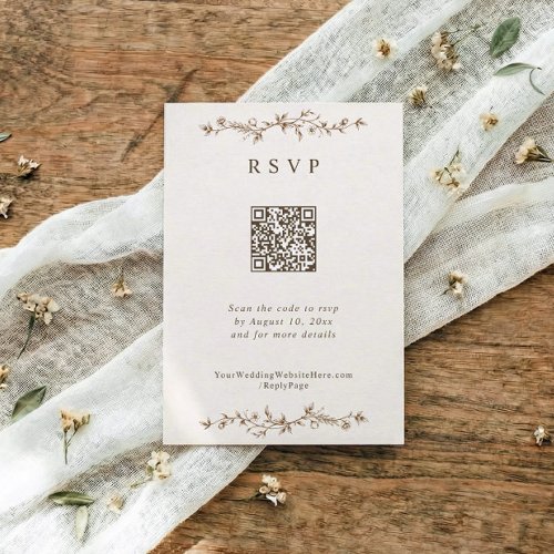 French Vintage Floral Brown Wedding RSVP Card