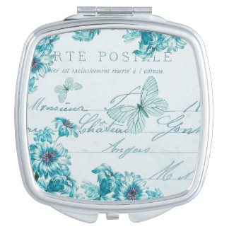 French vintage floral mirror w/ blue flowers