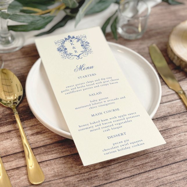 French Vintage Floral Wedding Dinner Menu Invitation (Creator Uploaded)
