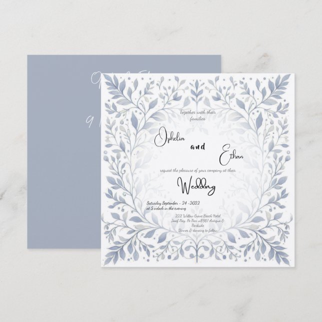 French Vintage Floral wedding Invitation (Front/Back)
