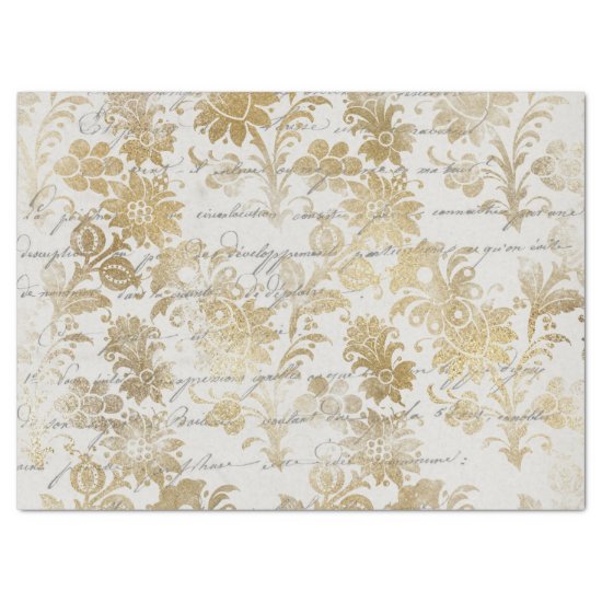 French Vintage Gold Floral Decoupage Tissue Paper