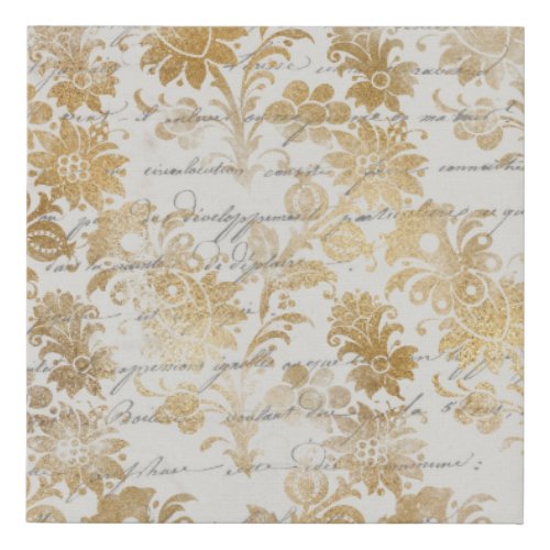 French Vintage Gold Floral Faux Canvas Print