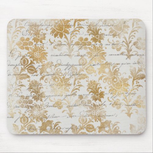 French Vintage Gold Floral Mouse Pad