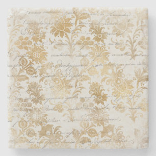 French Vintage Gold Floral Stone Coaster