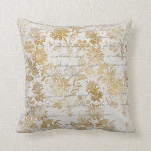 French Vintage Gold Floral Throw Pillow