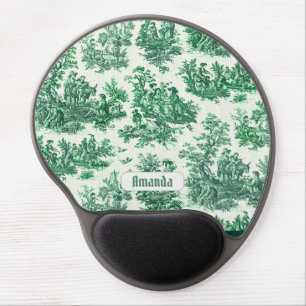 French Vintage Green Toile De Jouy Monogram Gel Mouse Pad