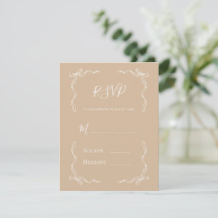 French Vintage Hand Drawn Beige Wedding RSVP Card