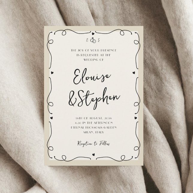 French Vintage Hand Drawn Whimsical Frame Wedding Invitation (Creator Uploaded)