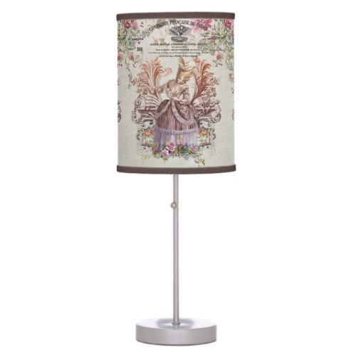 French vintage Lady with roses Table Lamp