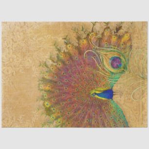 French Vintage Peacock Feather Gold Floral Damask Tissue Paper