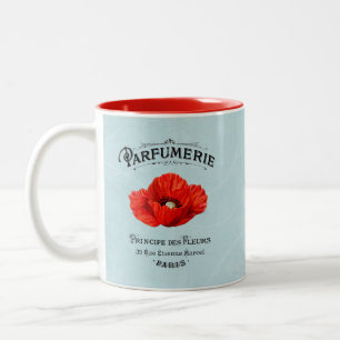 French Vintage Perfume Maker Red Poppy Teal Two-Tone Coffee Mug