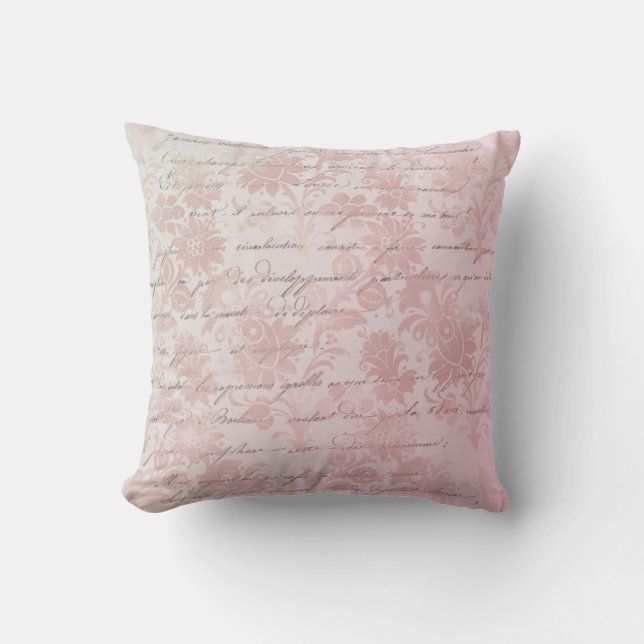 French Vintage Pink Floral Throw Pillow (Front)