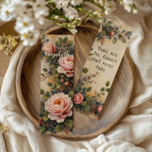 French Vintage Pink Rose Floral Quote Bookmark