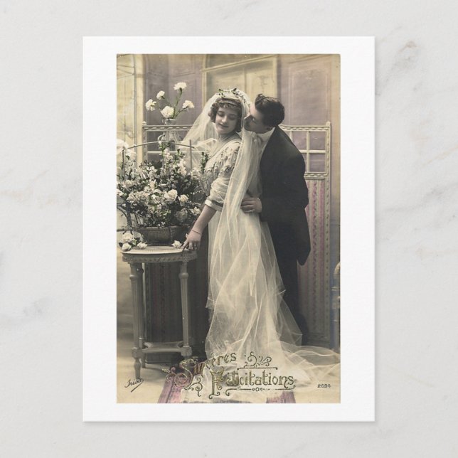 French Vintage Romantic Love Wedding Postcard (Front)