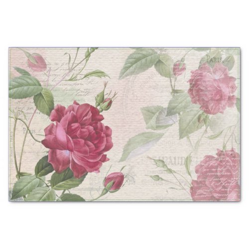French Vintage Rose Ephemera Decoupage Tissue Paper