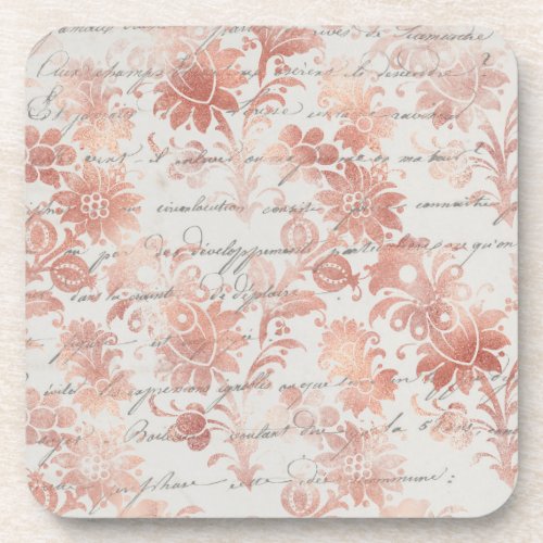 French Vintage Rose Gold Floral Beverage Coaster