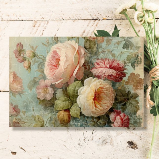 French Vintage Roses Floral Blue n Pink Decoupage Tissue Paper (Creator Uploaded)