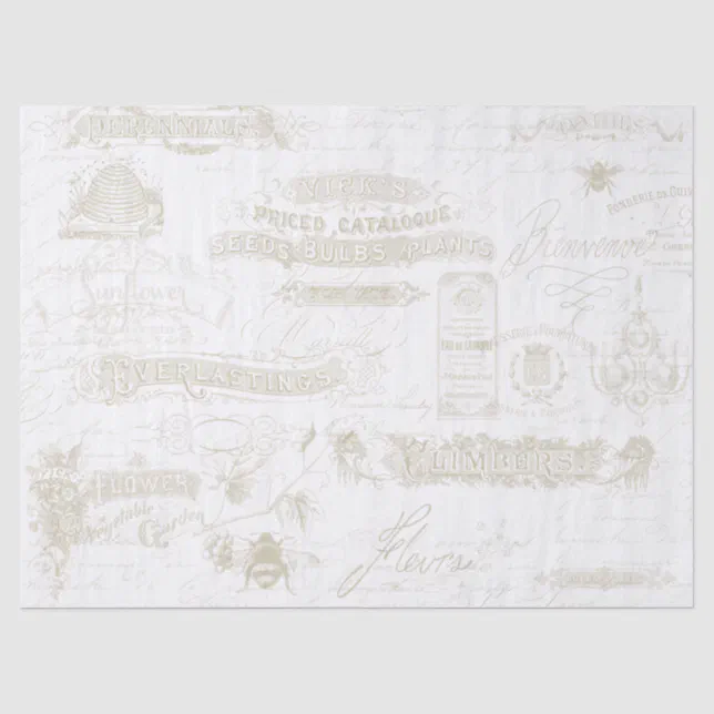 Empherma Script Paper French Vintage Script Ephemera Typography Floral Tissue Paper | Zazzle