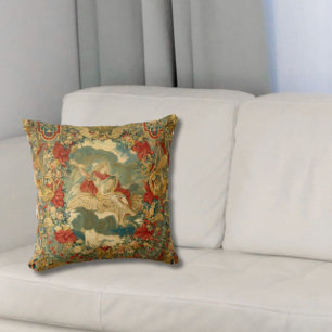 French Vintage Tapestry Jewel Tones Colorful Throw Pillow