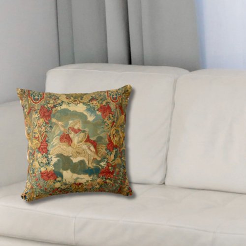 French Vintage Tapestry Jewel Tones Colorful  Throw Pillow