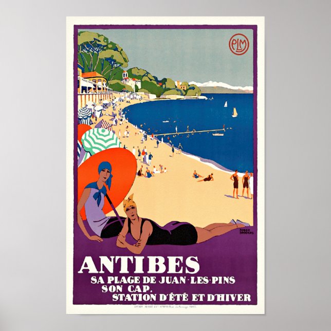 French Vintage Travel Poster Antibes Juan-les-Pins (Front)