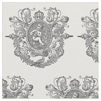 French Vintage Typography Cherub Design Fabric by VintageImagesOnline at Zazzle