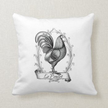 French Vintage Typography  Cushion Chicken by VintageImagesOnline at Zazzle