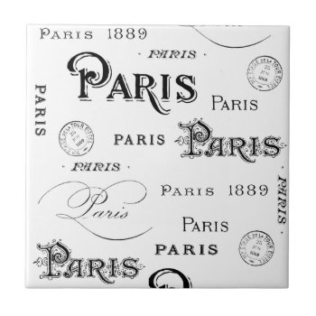 French Vintage Typography Design Paris Tile by VintageImagesOnline at Zazzle