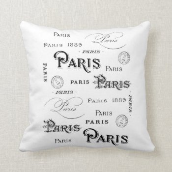 French Vintage Typography Shabbychic Cushion Paris by VintageImagesOnline at Zazzle