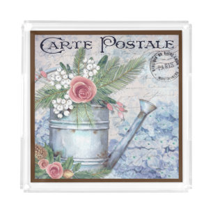 French Vintage water can Carte Postale Acrylic Tray